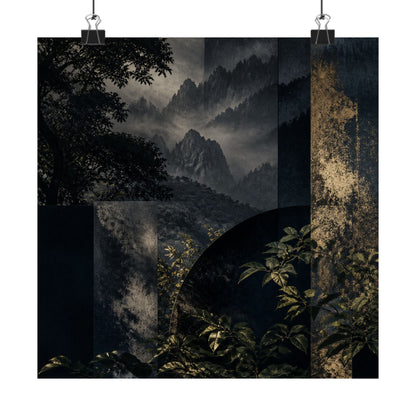 Fukinsei Mountain Mist Wall Art Print - Dark Japandi Moody Minimal