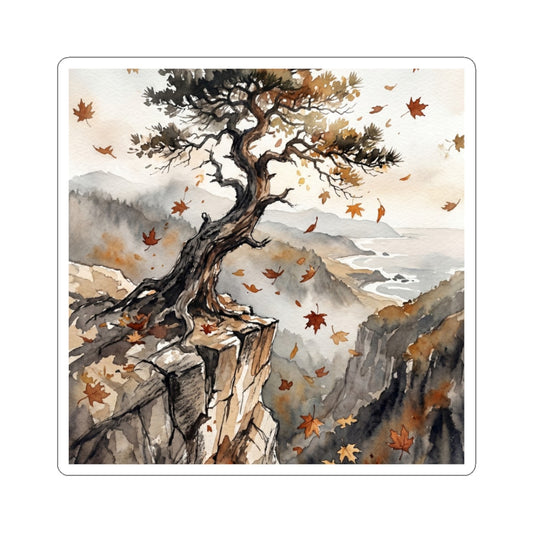 Cozy Pine Tree Sticker - Watercolor Japandi