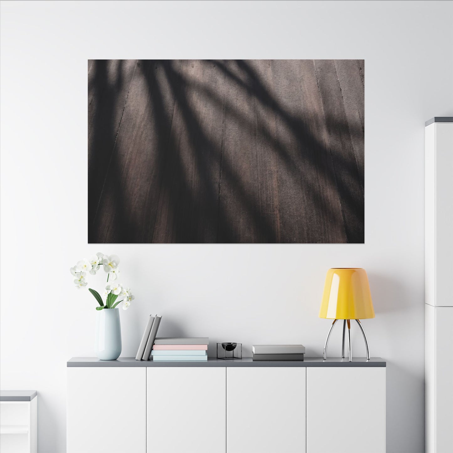 Dark Japandi Shadow Play in Dawn | Moody Minimal Canvas Art