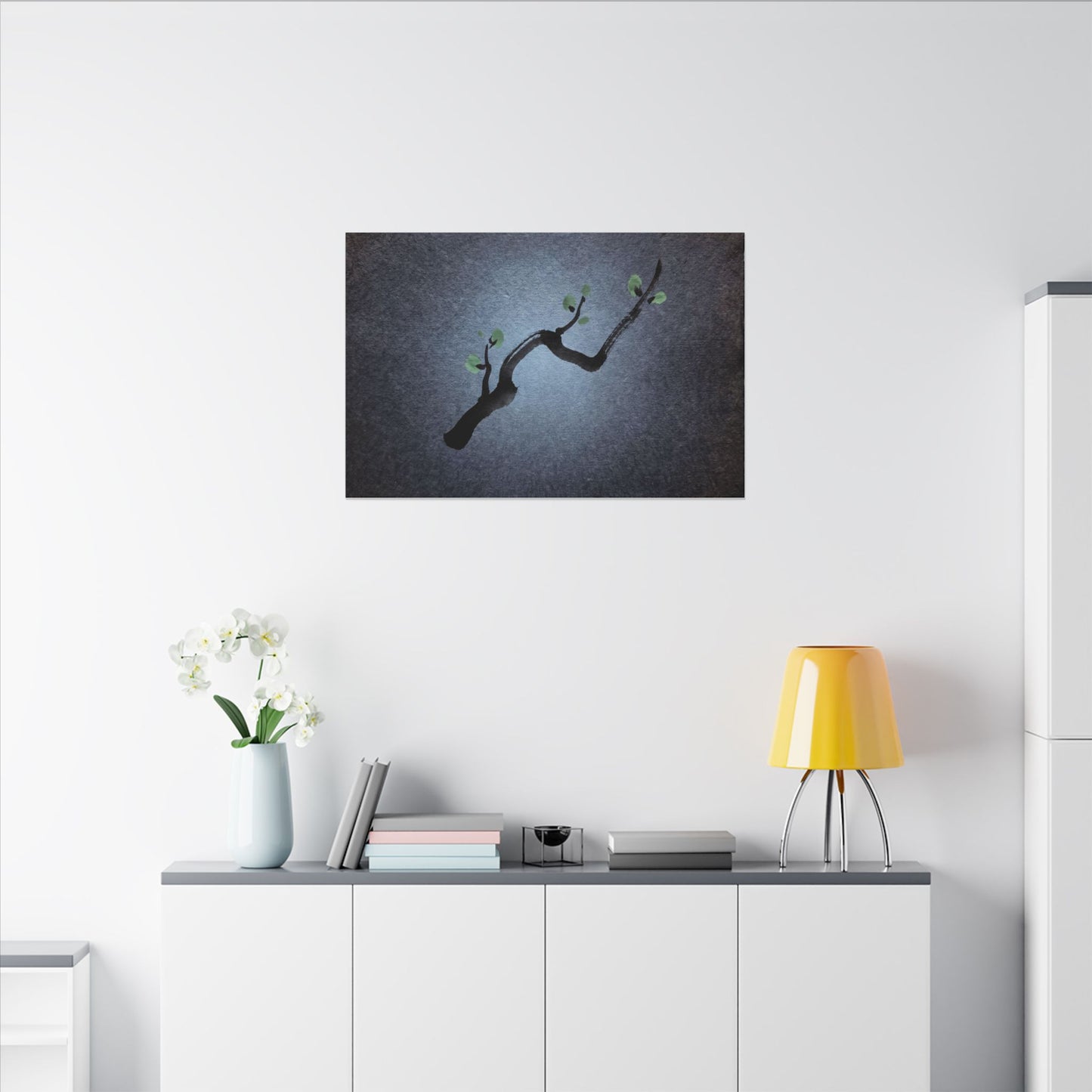 Ink Brushstroke Canvas Art | Spring Dark Japandi Moody Minimal Art