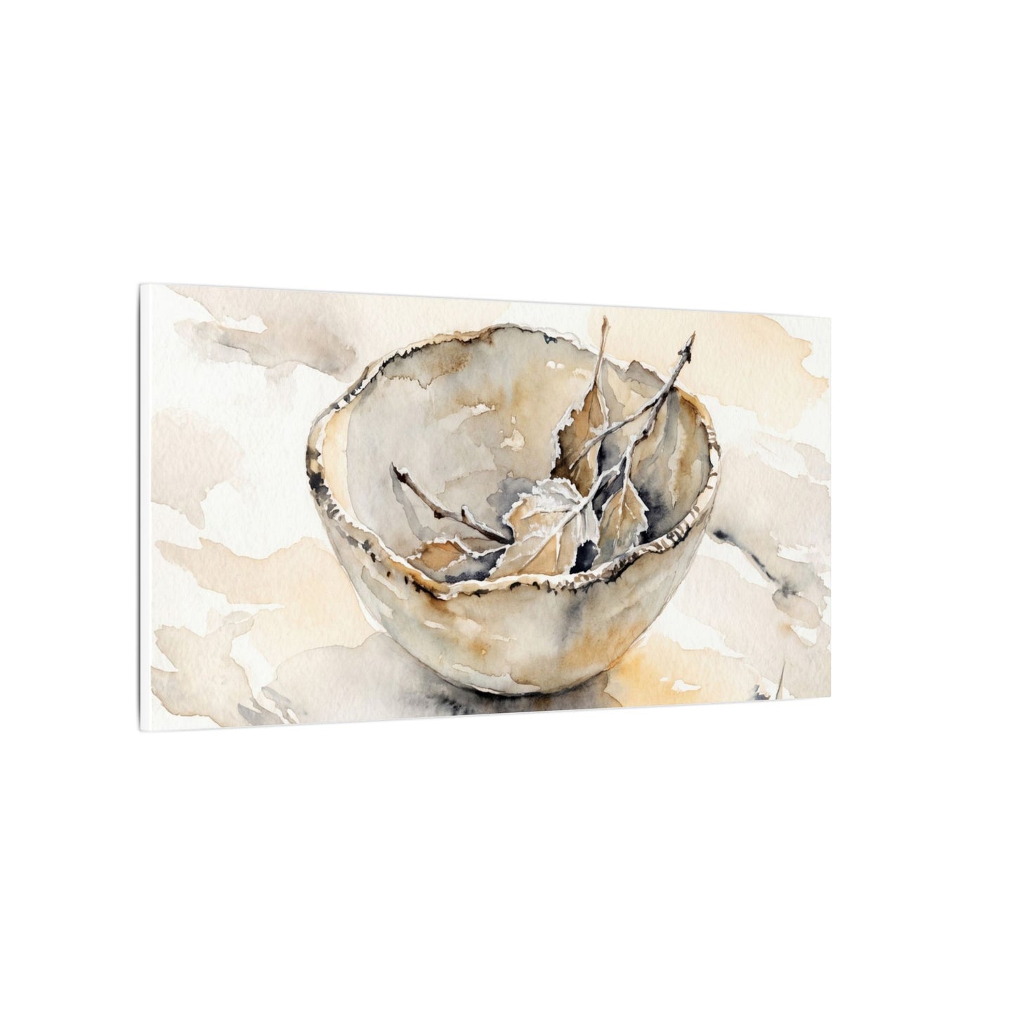 Ceramic Bowl Canvas Art | Winter Japandi Watercolor Art