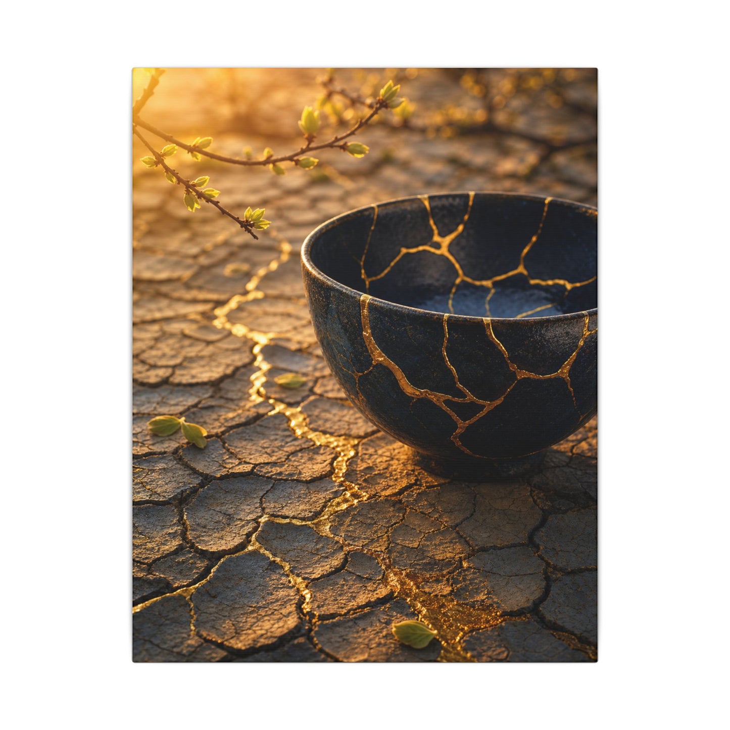 Golden Hour Cracked Earth Canvas Art - Kintsugi Fukinsei