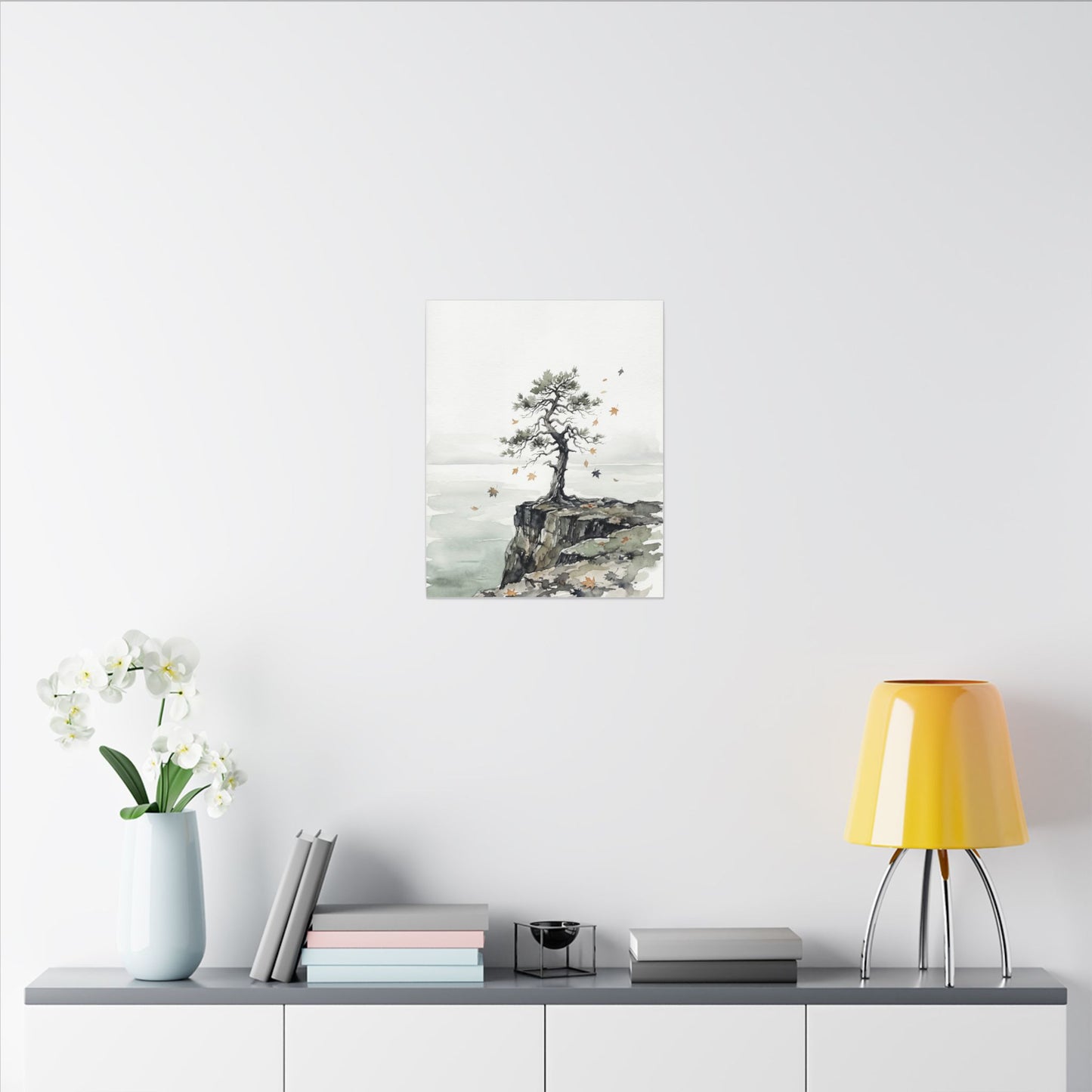 Japandi Pine Tree in Overcast | Watercolor Canvas Art