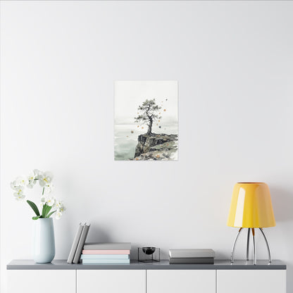 Japandi Pine Tree in Overcast | Watercolor Canvas Art