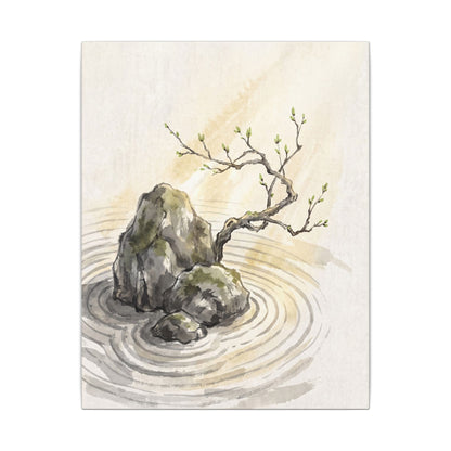 Serene Rock Garden Canvas Art - Sumi E Zen