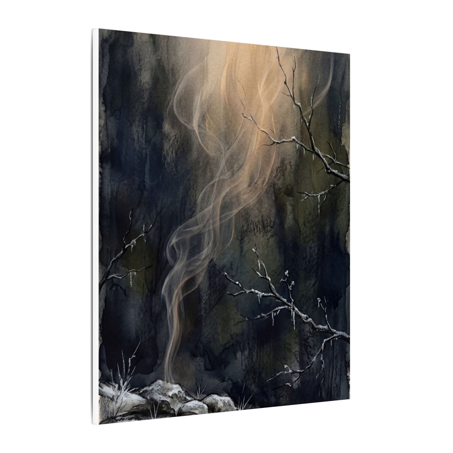 Incense Smoke Winter Canvas Art | Dark Japandi Moody Design