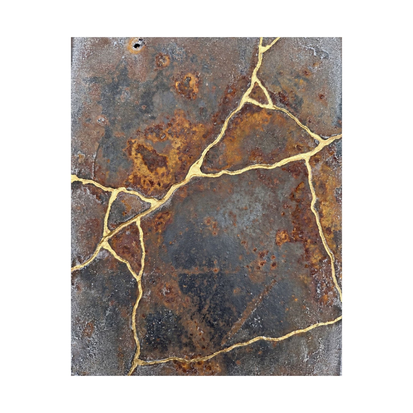 Kintsugi Rust Patina in Overcast | Gold Repair Wall Art Print