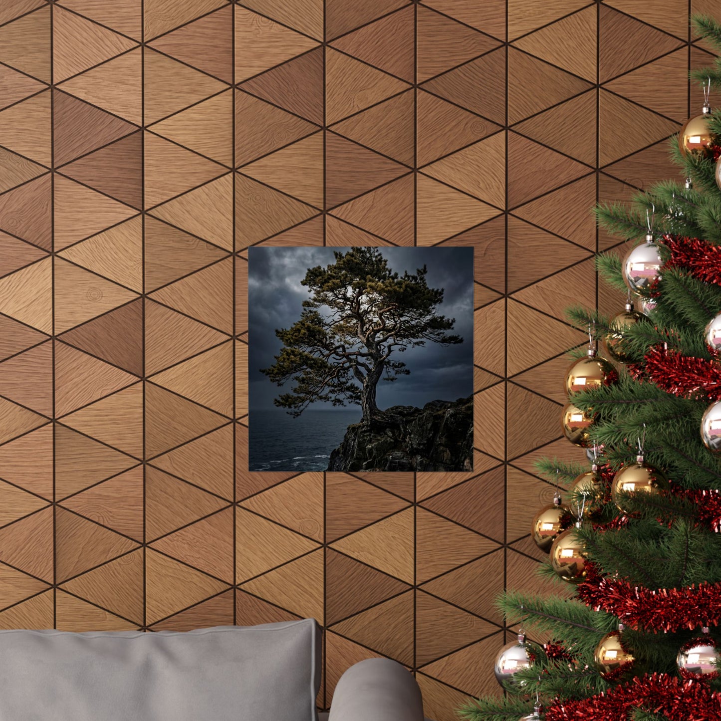 Pine Tree Moody Minimal Wall Art Print | Sophisticated Dark Japandi Art