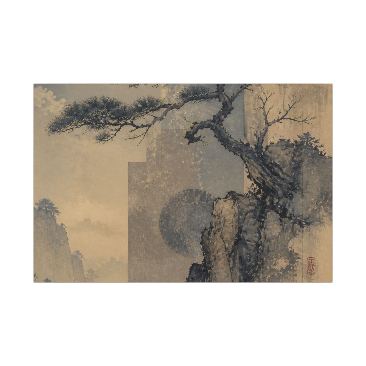 Japandi Pine Tree in Moonlight | Japanese Pattern Canvas Art