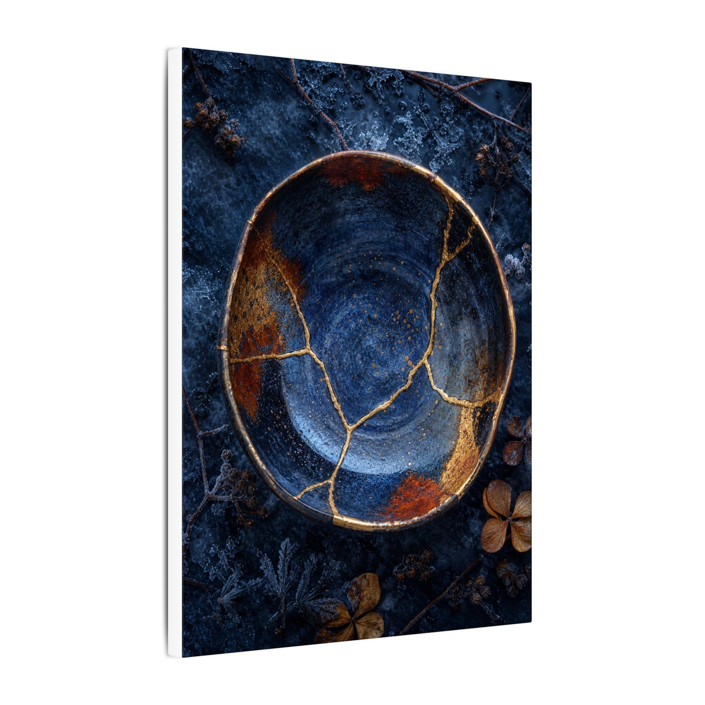 Kintsugi Ceramic Bowl in Moonlight | Crackle Gold Canvas Art