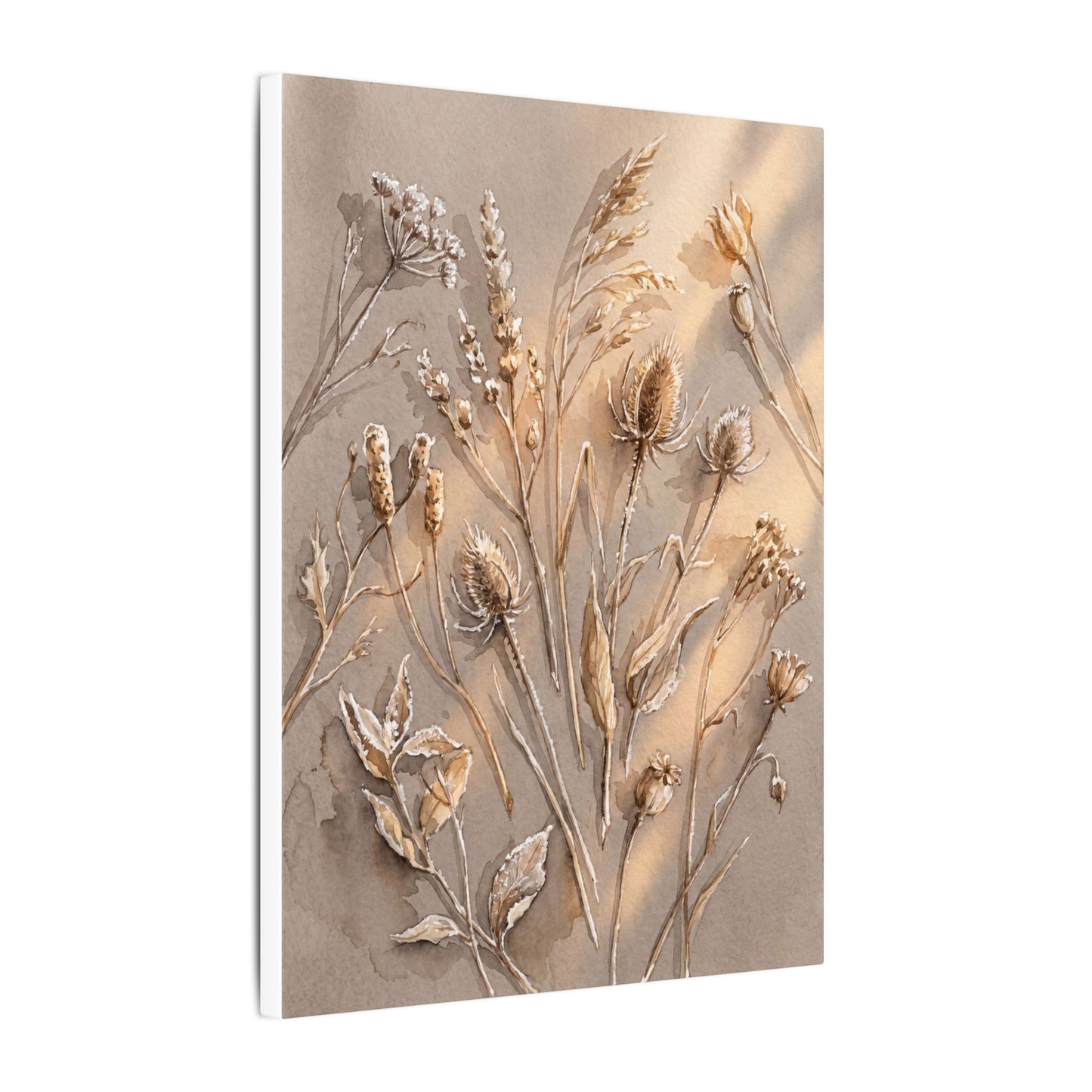 Japandi Dried Flowers in Golden Hour | Watercolor Canvas Art