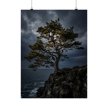 Pine Tree Moody Minimal Wall Art Print | Sophisticated Dark Japandi Art Art Print