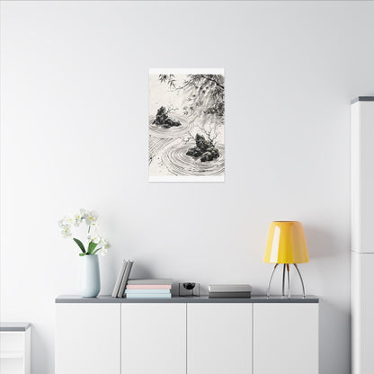 Rock Garden Canvas Art | Winter Zen Sumi E Art