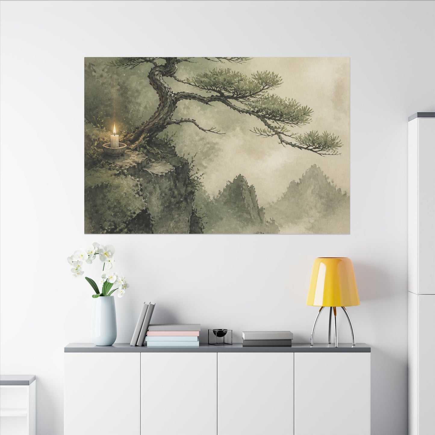 Candlelight Pine Tree Canvas Art - Japandi Kanso