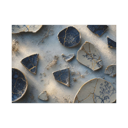 Broken Pottery Canvas Art | Winter Kintsugi Gold Vein Art