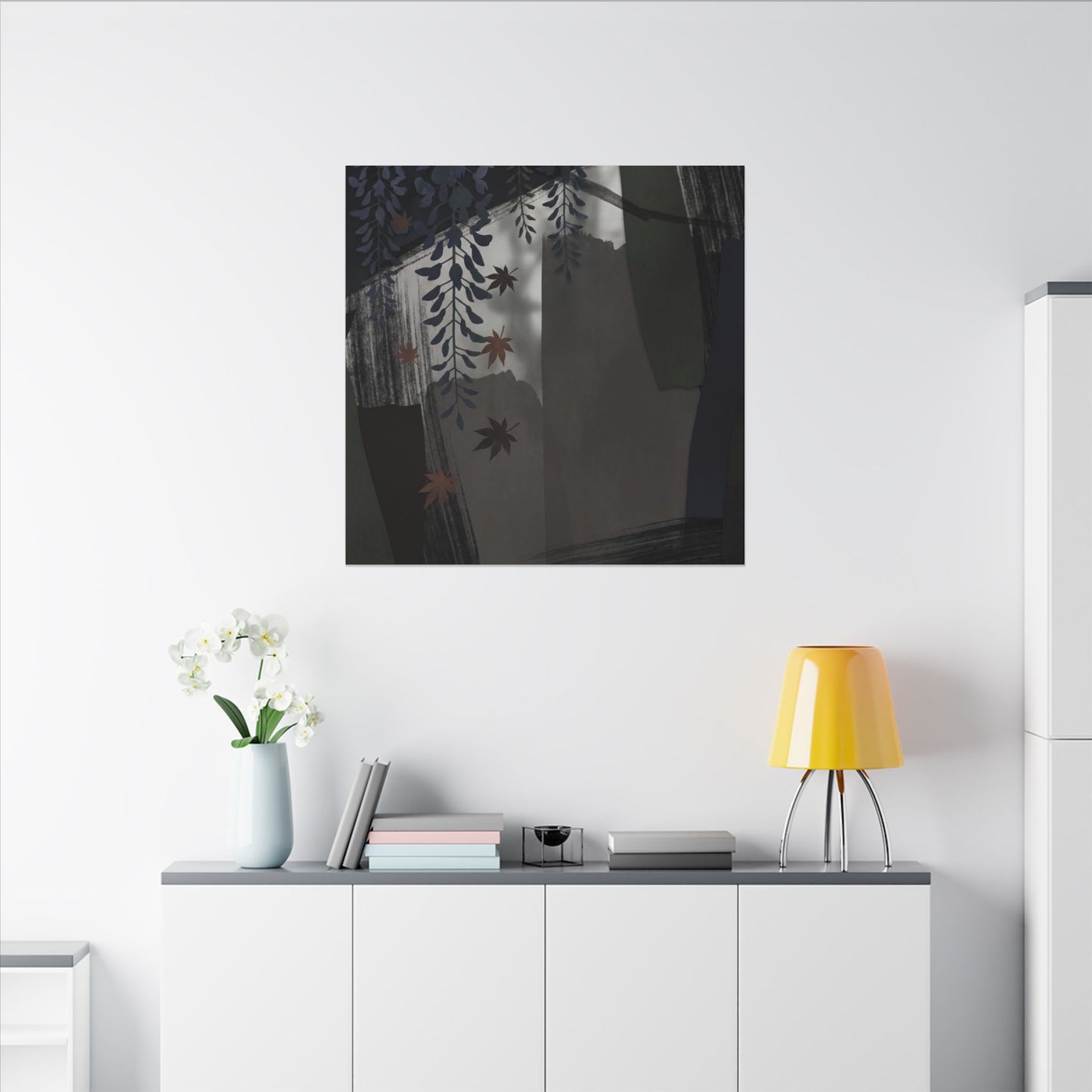 Wisteria Autumn Canvas Art | Dark Japandi Moody Design