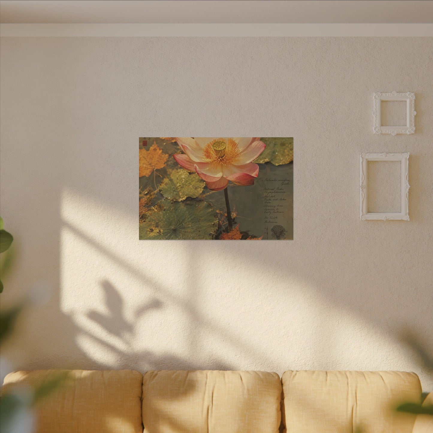 Autumn Lotus Flower Herbarium Canvas Art | Rustic Decor