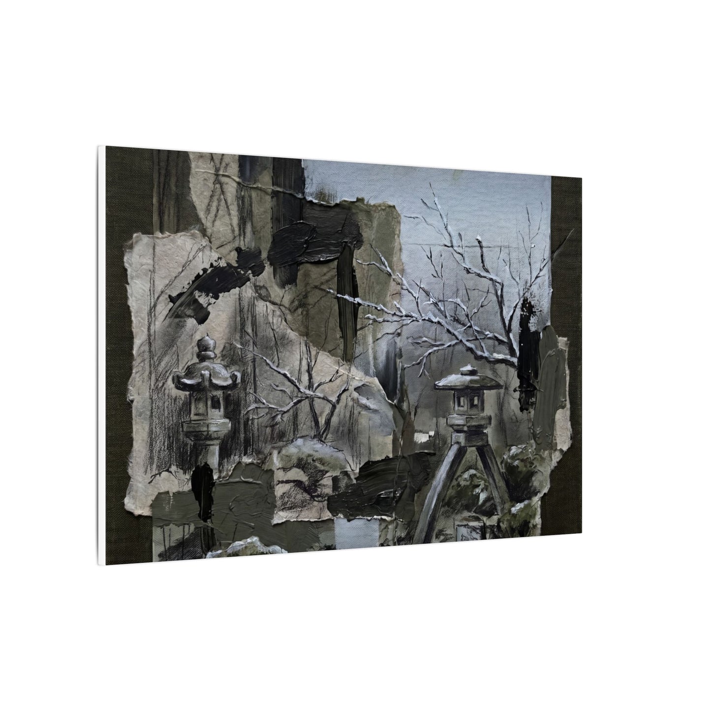 Winter Moonlit Garden Dark Texture Canvas Art | Moody Decor