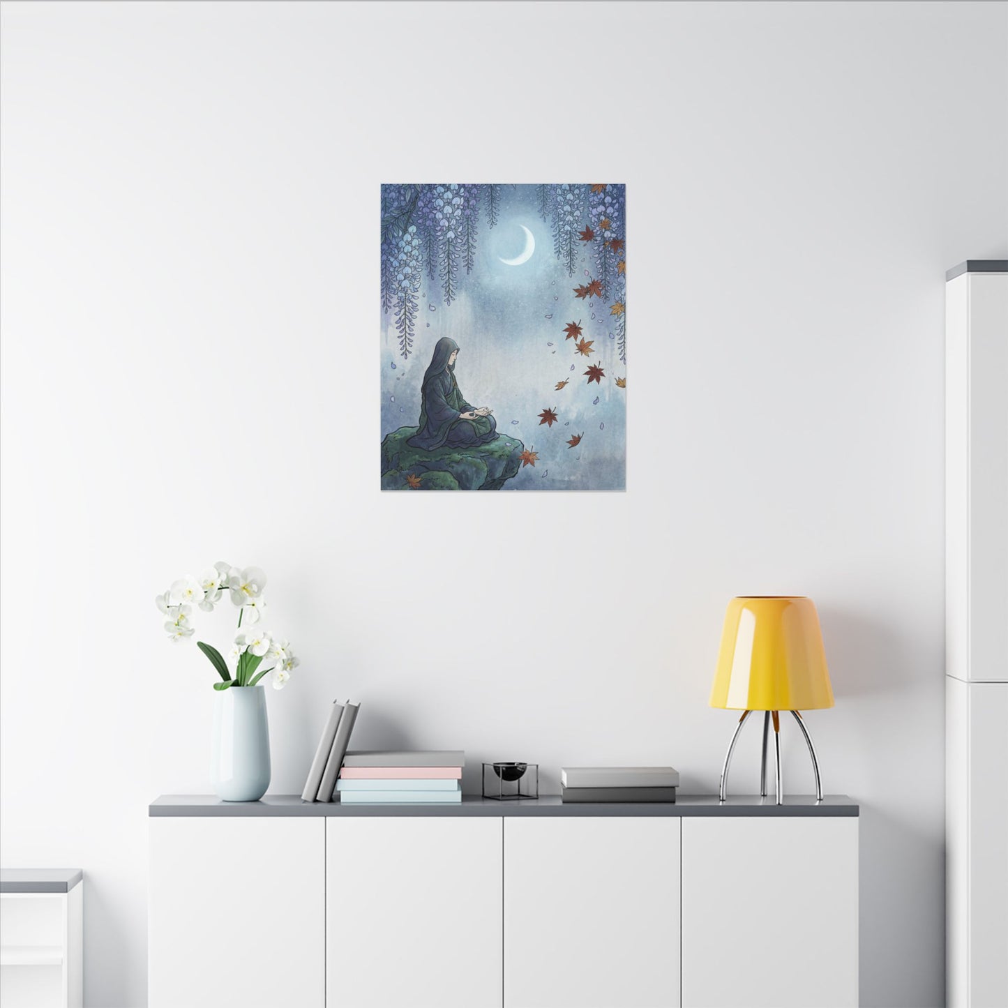Zen Wisteria in Moonlight | Ukiyo E Inspired Canvas Art