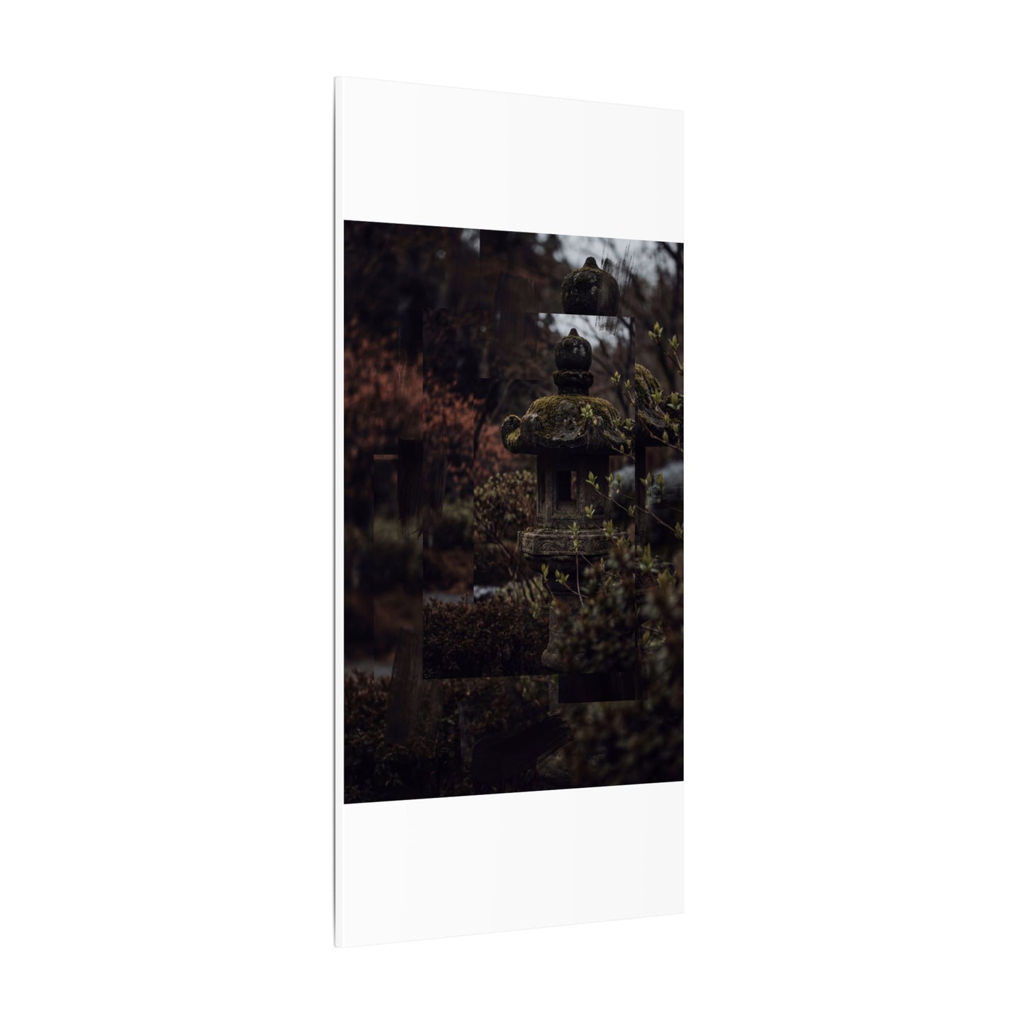Stone Lantern Spring Canvas Art | Dark Japandi Bold Design