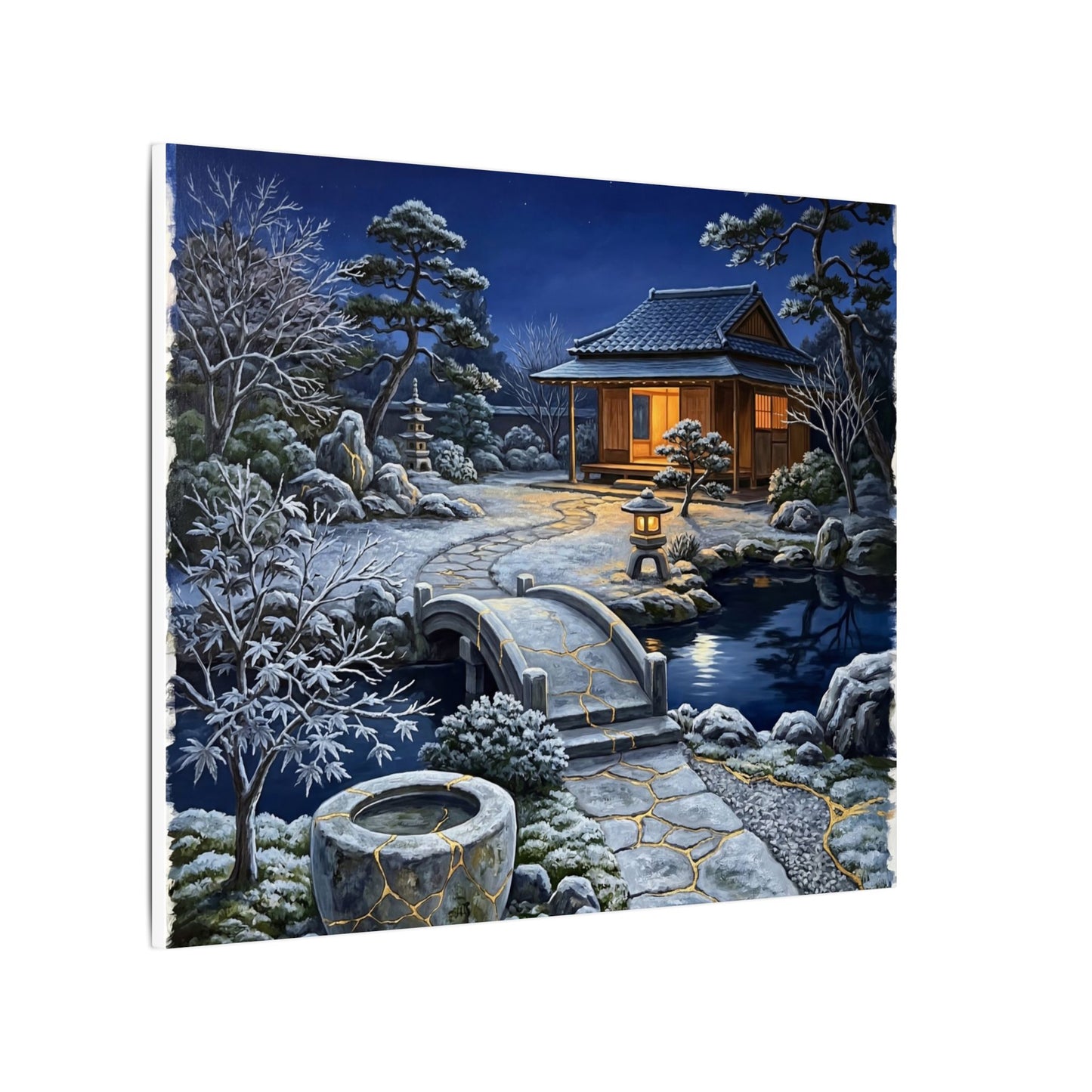 Moonlit Garden Winter Canvas Art | Kintsugi Artful Design