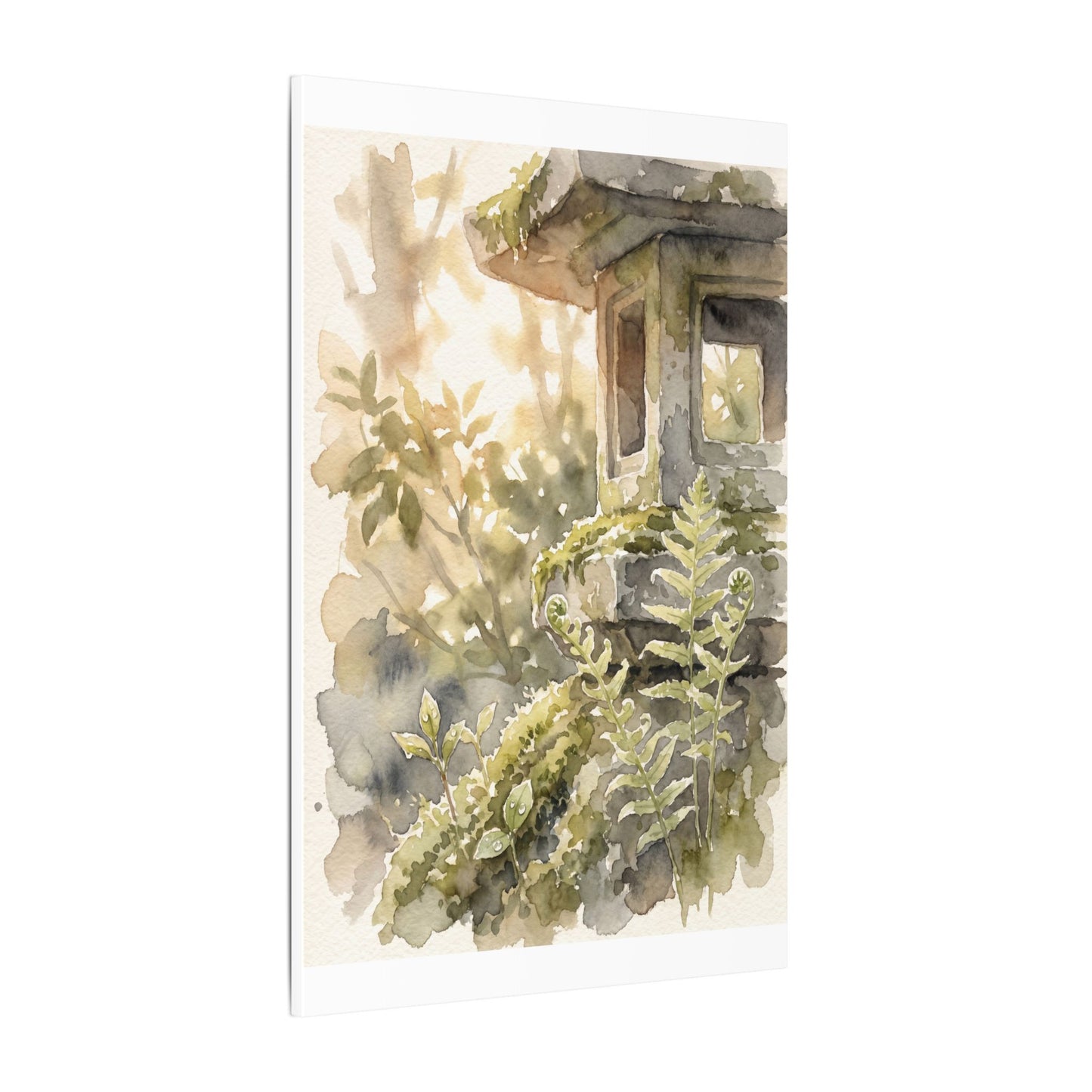 Earthy Stone Lantern Canvas Art - Watercolor Japandi