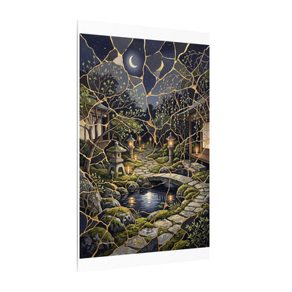 Kintsugi Moonlit Garden in Candlelight | Gold Vein Canvas Art