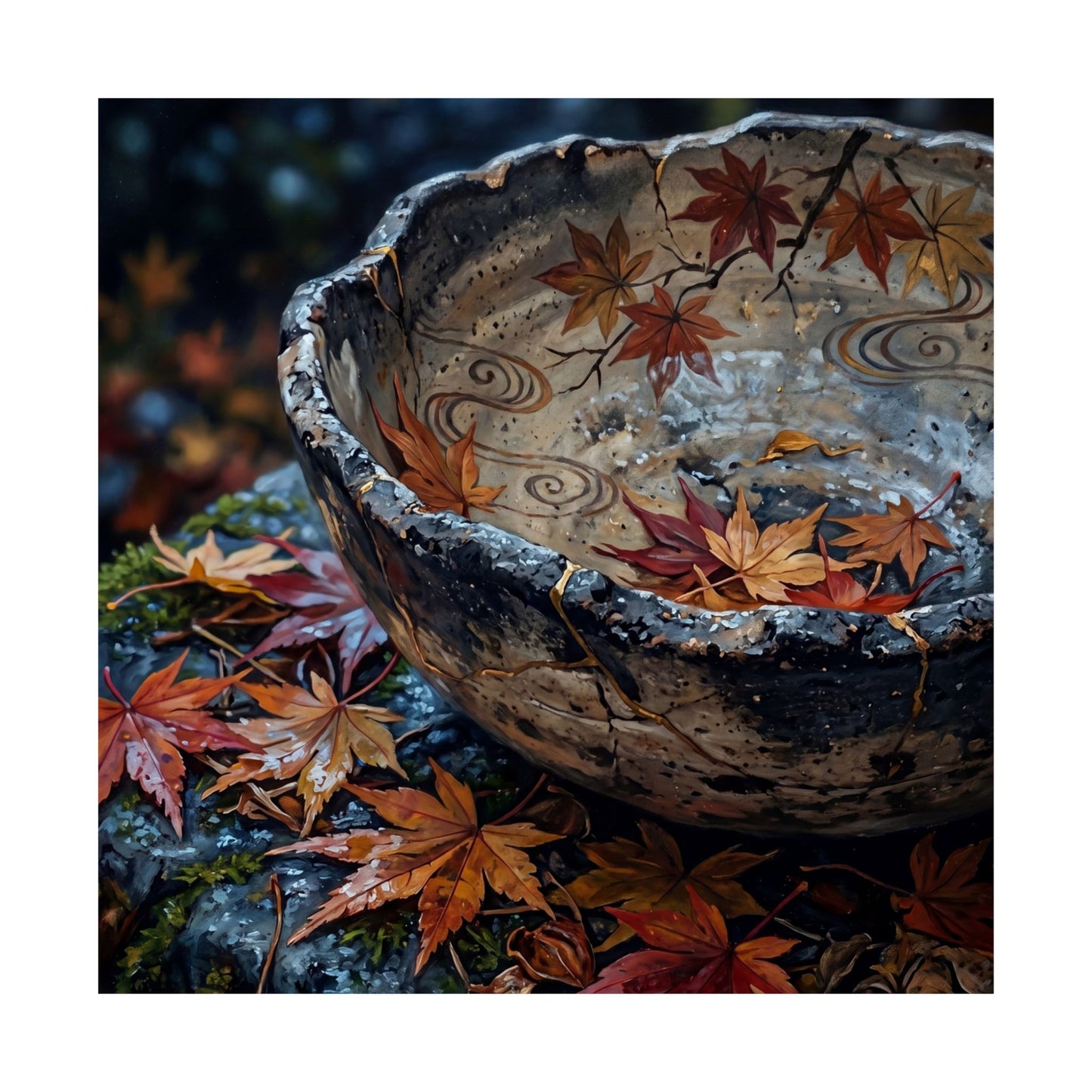 Autumn Ceramic Bowl Japanese Pattern Wall Art Print | Earthy Decor