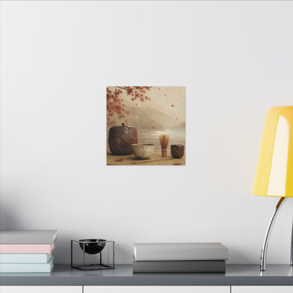 Tea Ceremony Canvas Art | Autumn Kintsugi Gold Vein Art