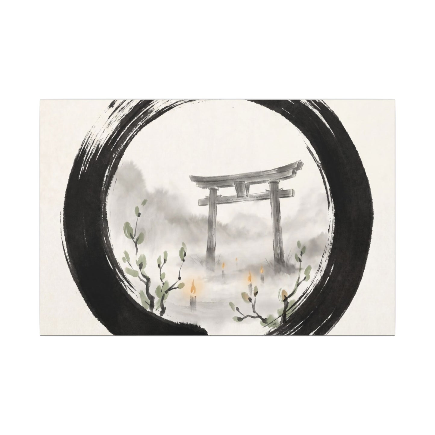 Spring Torii Gate Enso Canvas Art | Tranquil Decor Art Print