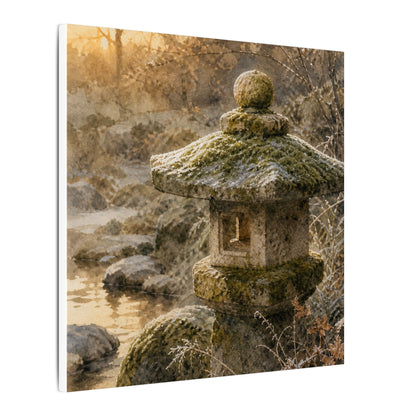 Winter Stone Lantern Watercolor Canvas Art | Earthy Decor