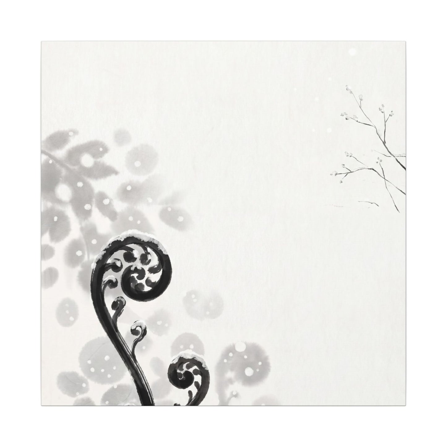 Winter Fern Unfurling Ukiyo E Inspired Canvas Art | Peaceful Decor
