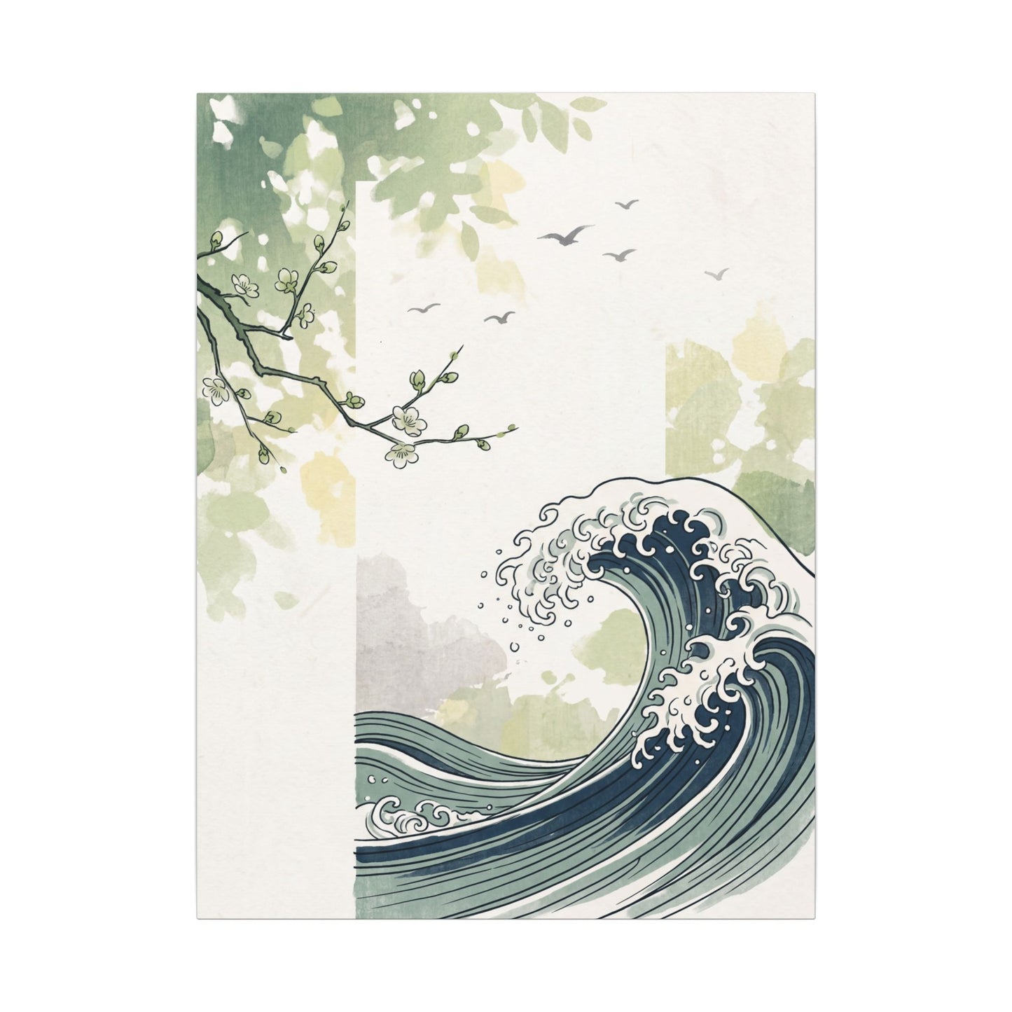 Spring Ocean Wave Ukiyo E Inspired Canvas Art | Serene Decor