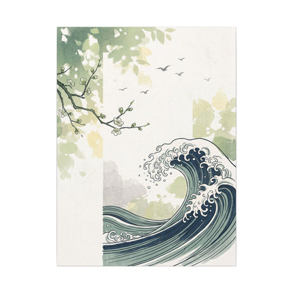 Spring Ocean Wave Ukiyo E Inspired Canvas Art | Serene Decor