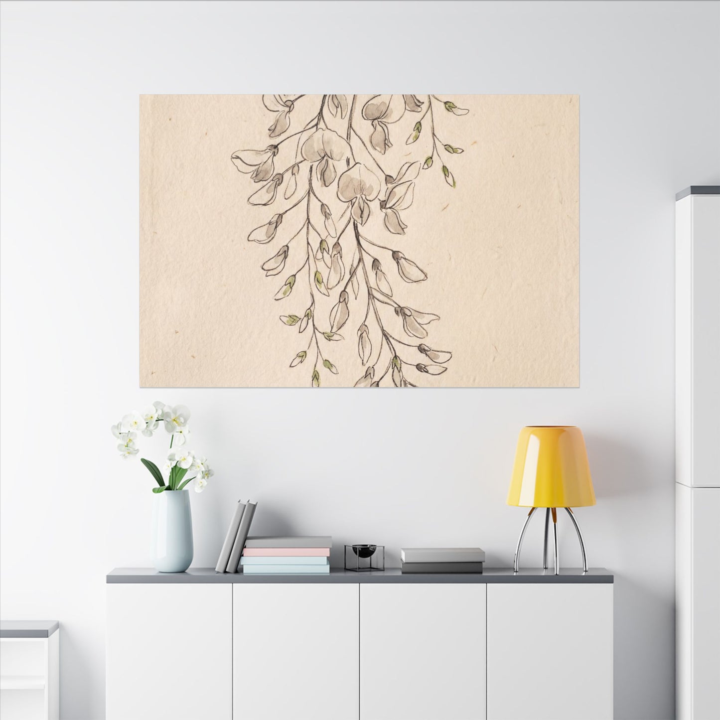 Japandi Wisteria in Golden Hour | Minimal Line Canvas Art
