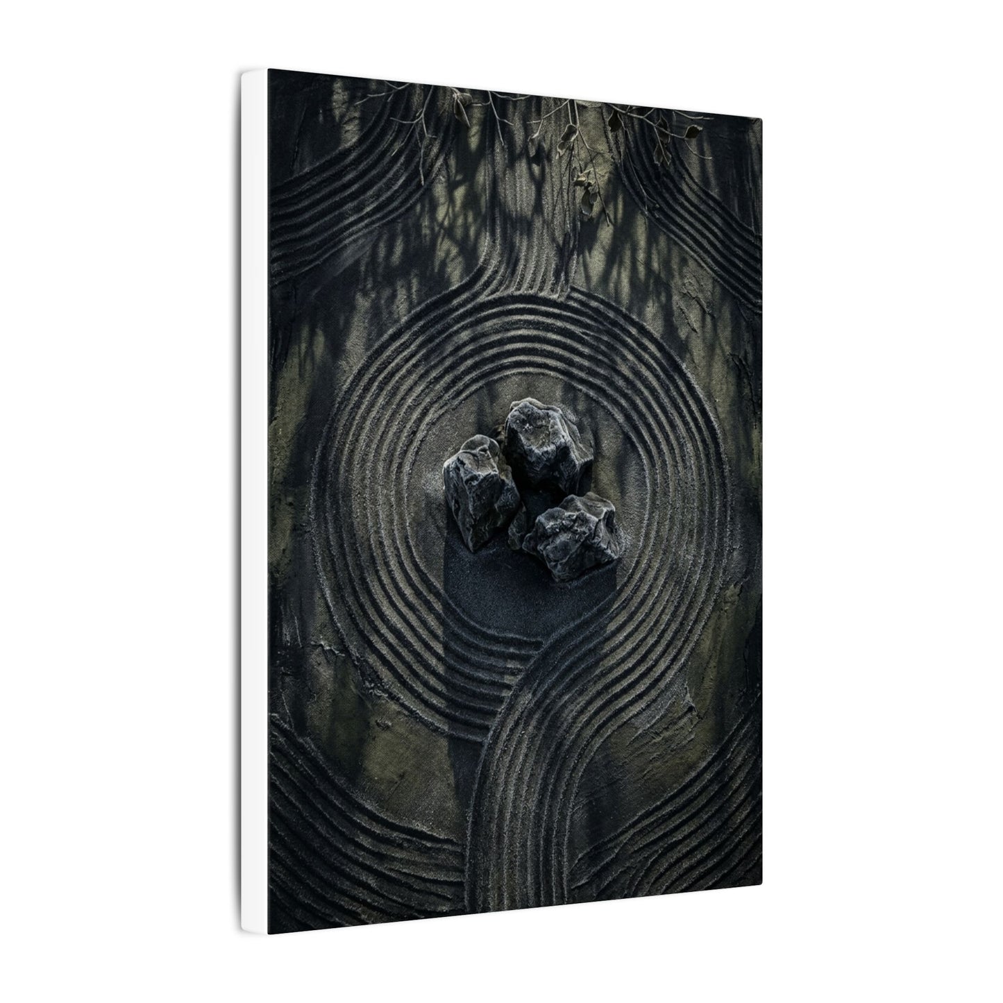 Moody Rock Garden Canvas Art - Dark Texture Dark Japandi