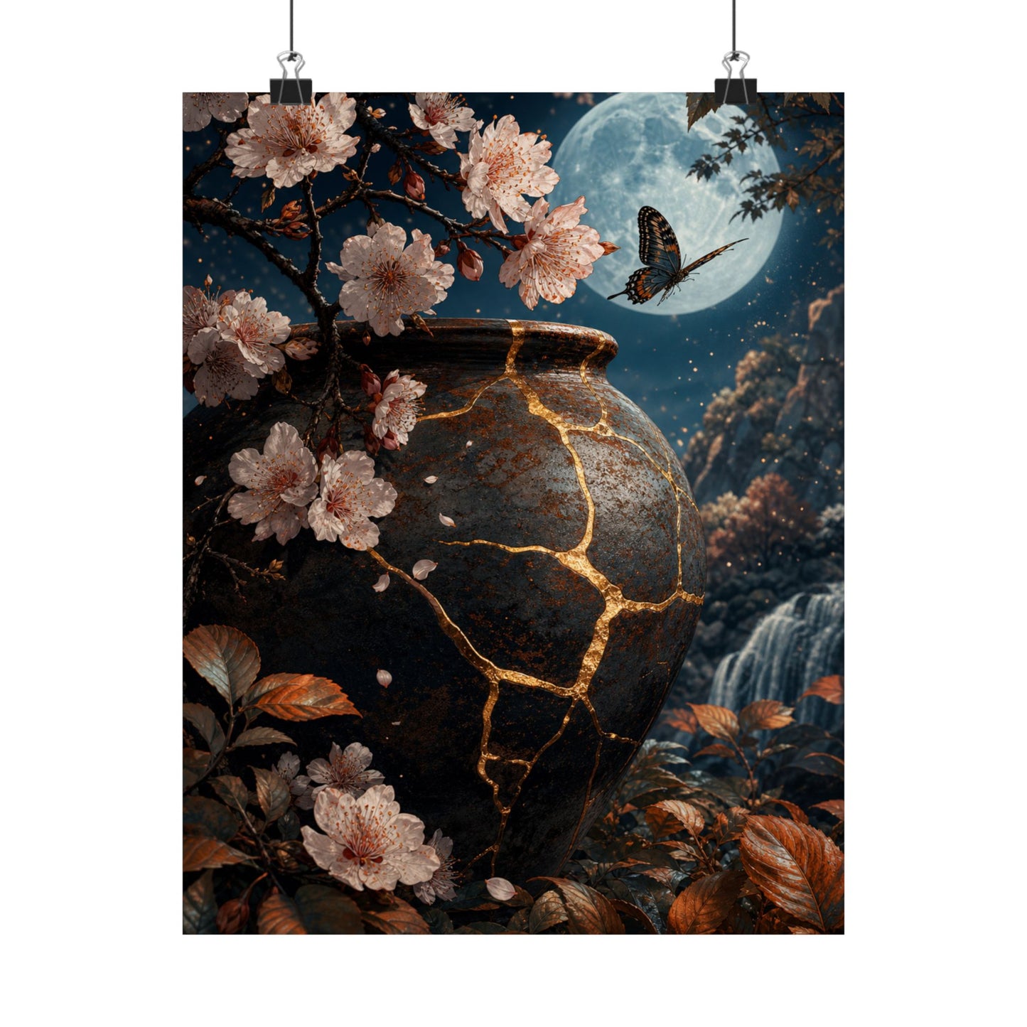 Cherry Blossom Gold Repair Wall Art Print | Beautiful Kintsugi Art