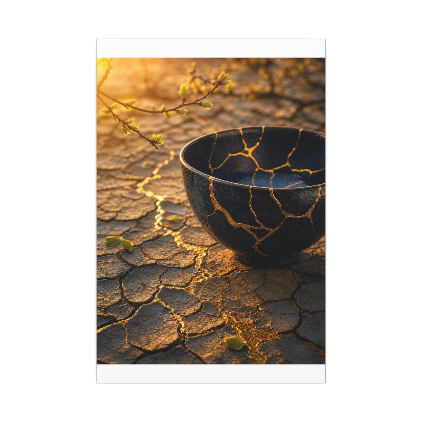 Golden Hour Cracked Earth Canvas Art - Kintsugi Fukinsei