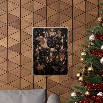 Fern Unfurling Autumn Wall Art Print | Dark Japandi Sophisticated Design