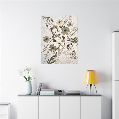 Japandi Dried Flowers in Golden Hour | Japanese Pattern Canvas Art