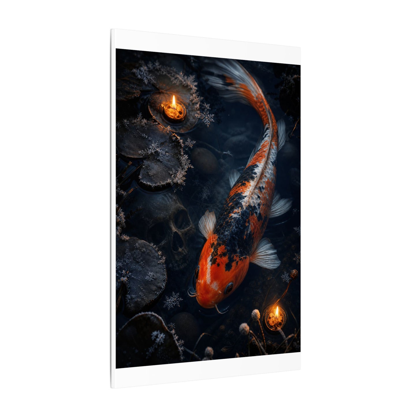 Koi Pond Canvas Art | Winter Dark Japandi Shadow Zen Art