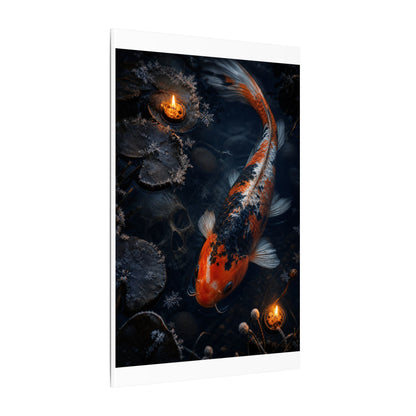 Koi Pond Canvas Art | Winter Dark Japandi Shadow Zen Art