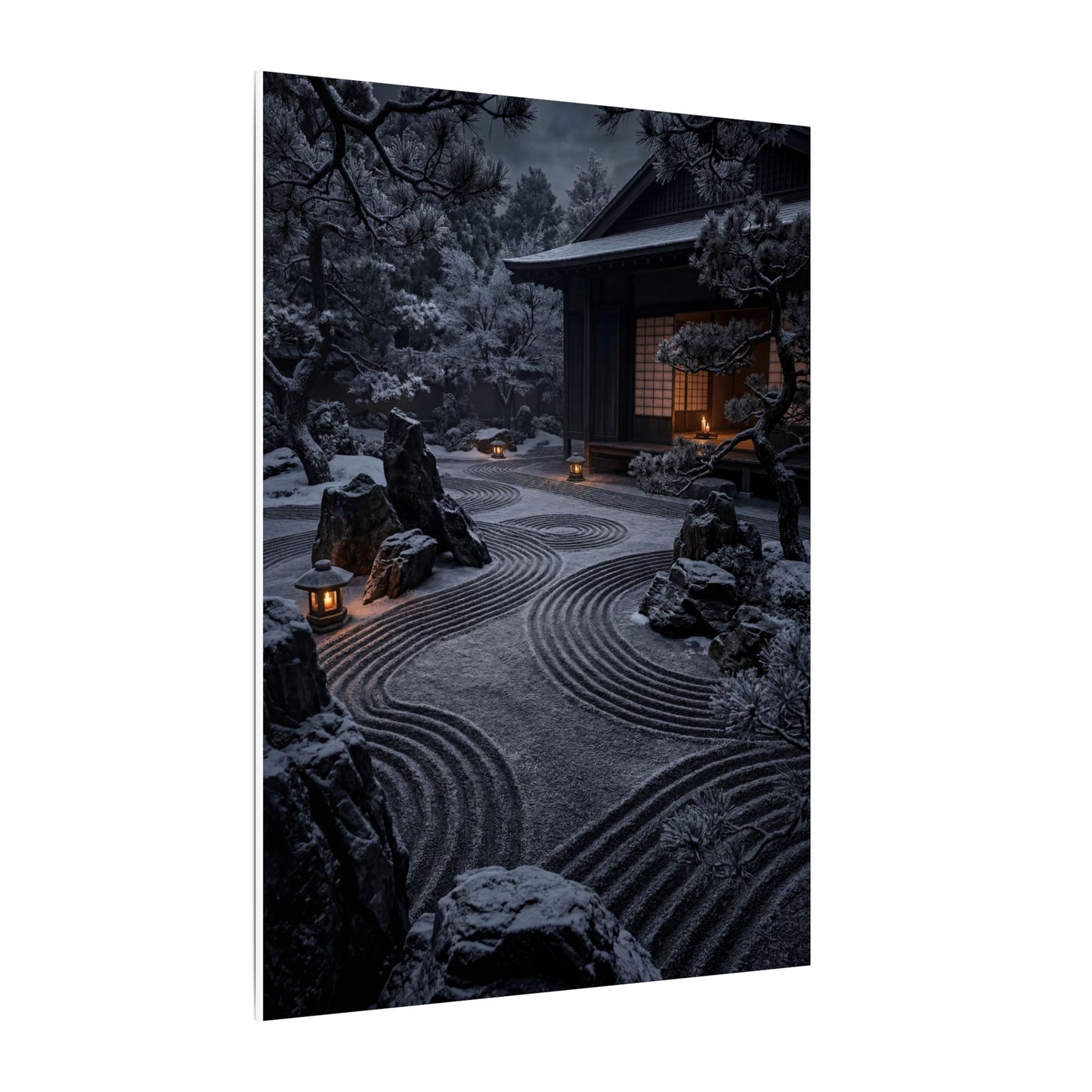 Candlelight Rock Garden Canvas Art - Dark Japandi Fukinsei