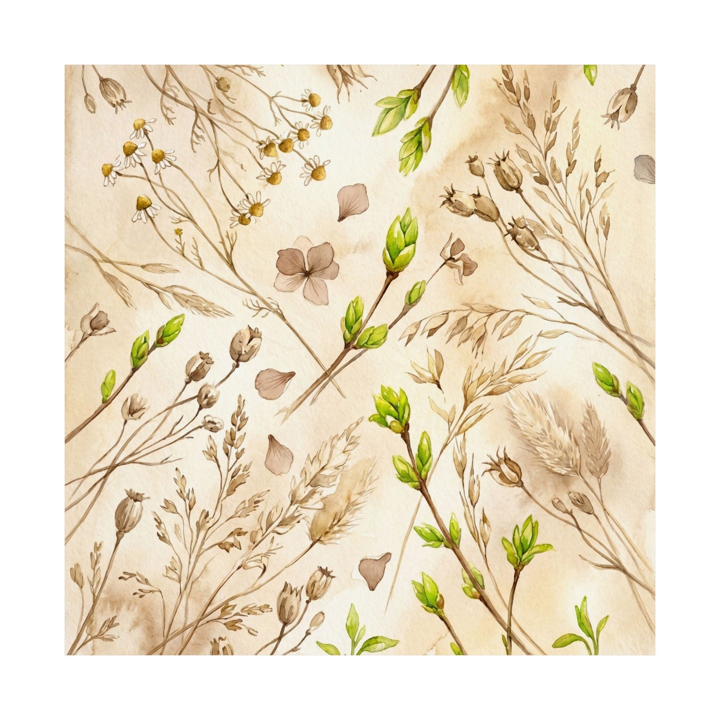 Spring Dried Flowers Watercolor Wall Art Print | Elegant Decor