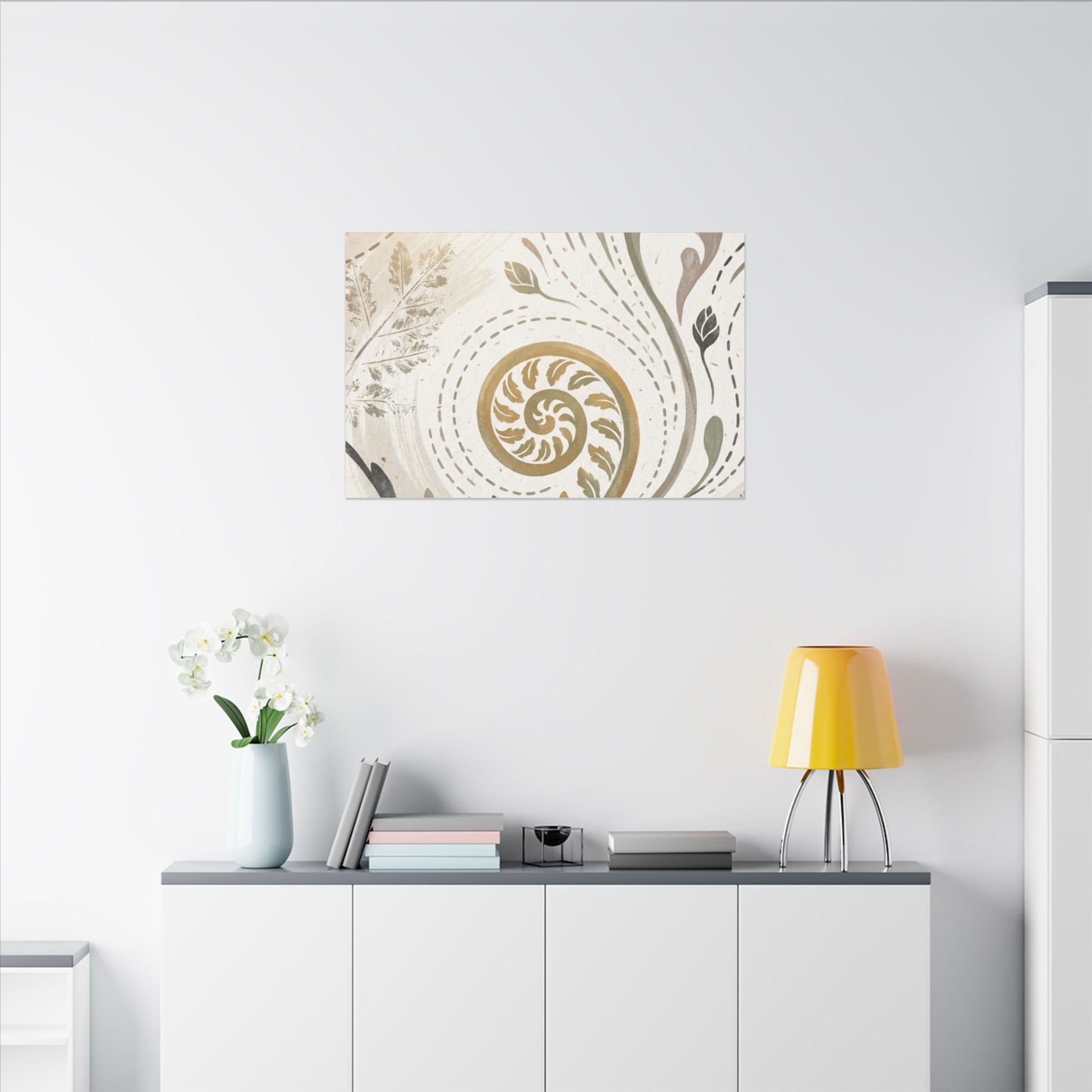 Japandi Fern Unfurling in Golden Hour | Japanese Pattern Canvas Art