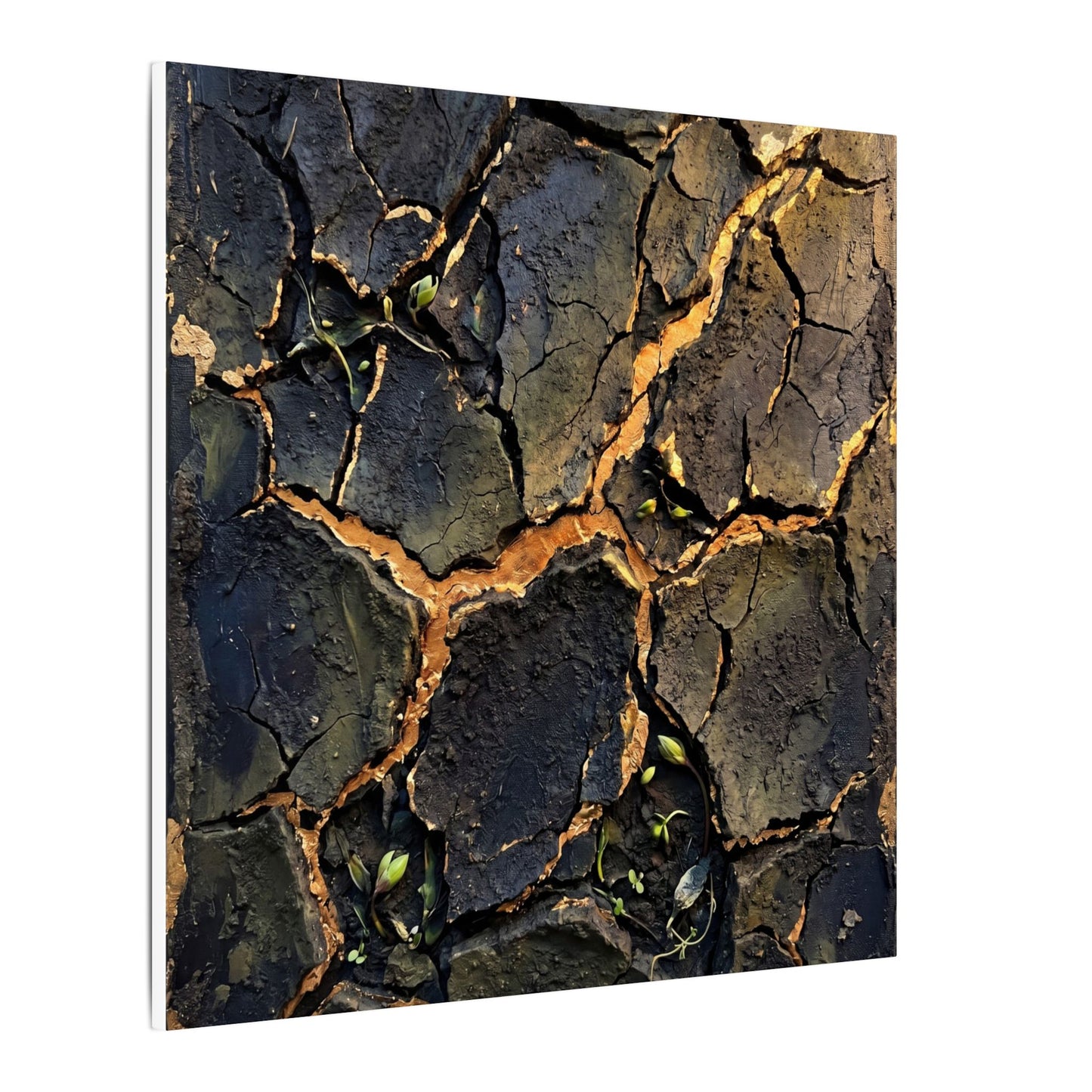 Cracked Earth Spring Canvas Art | Dark Japandi Atmospheric Design
