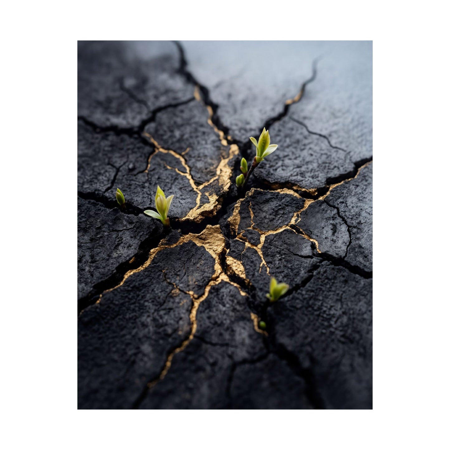 Spring Cracked Earth Charcoal Ink Wall Art Print | Moody Decor