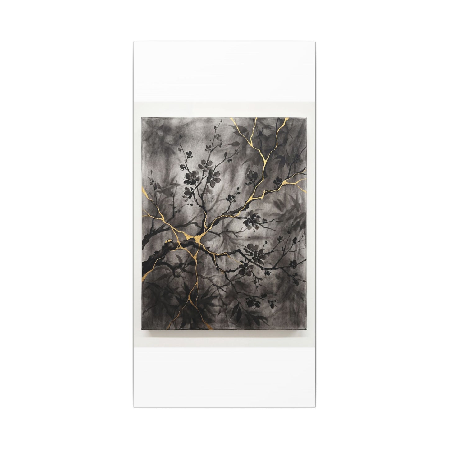 Kanso Cherry Blossom Canvas Art - Kintsugi Crackle Gold