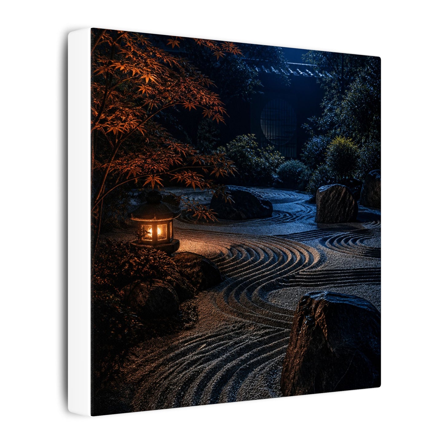Summer Rock Garden Shadow Zen Canvas Art | Moody Decor