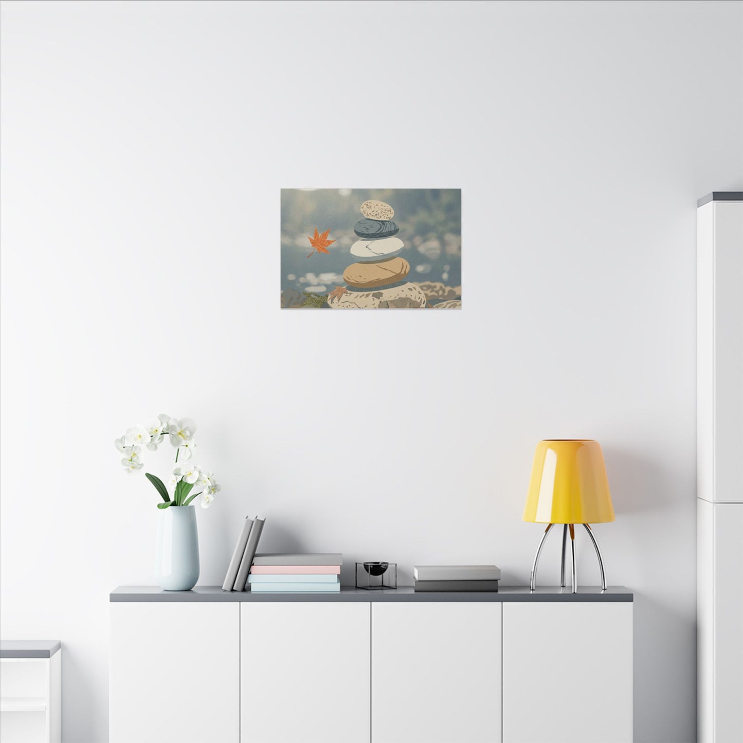 Warm River Stones Canvas Art - Japanese Pattern Japandi